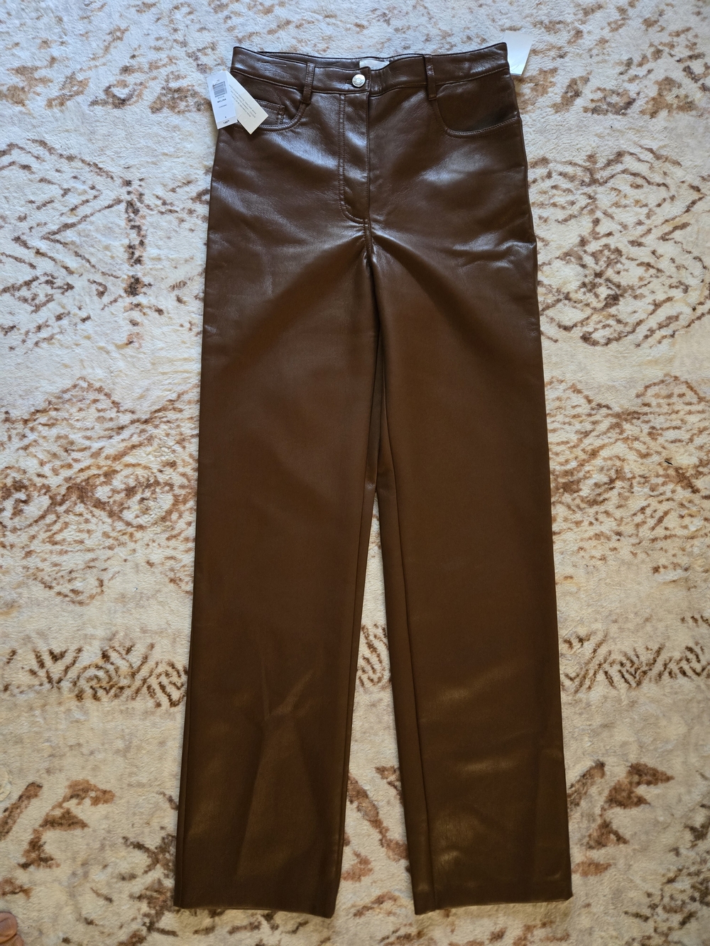 Wilfred by Aritzia The Melina Pant Vegan Leather Patina Brown Size 6 NWT - Picture 10 of 11